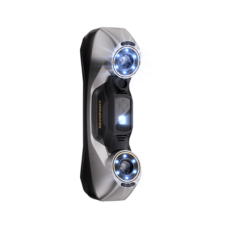 Scanner 3D de laser azul Revopoint MetroY, indicado para peças automotivas pequenas e médias
